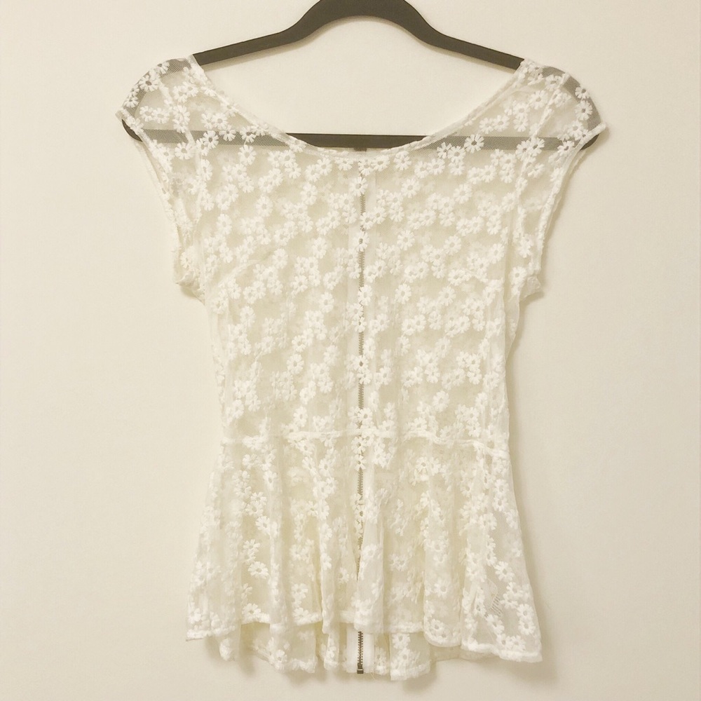 Off White Lace peplum floral see through top